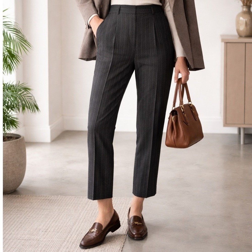 Lauren Ralph Lauren Wool Pinstripe‎ Trousers 10 High Rise Ankle Career Pants